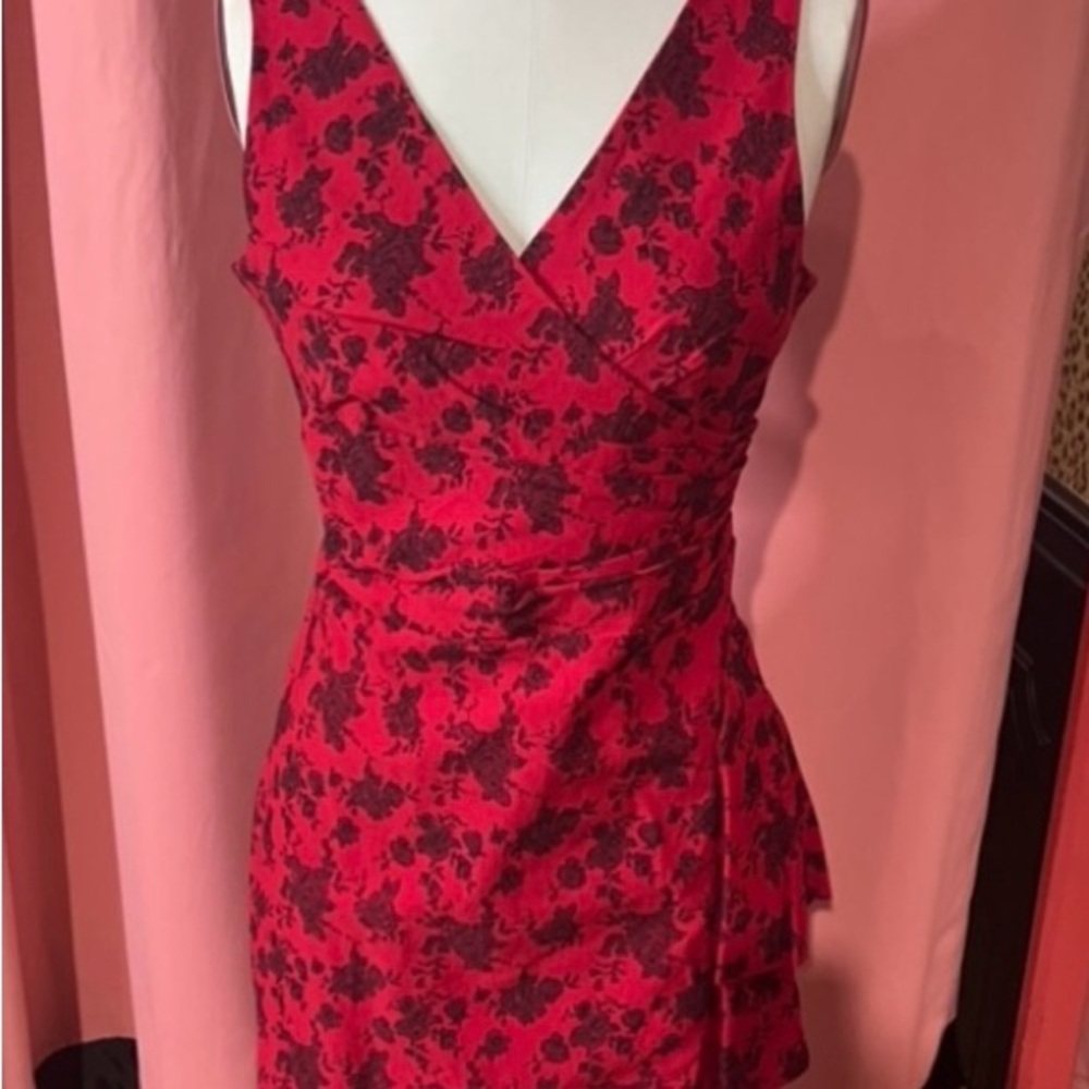 Vix Red and Black Ruched Wrap Mini Dress